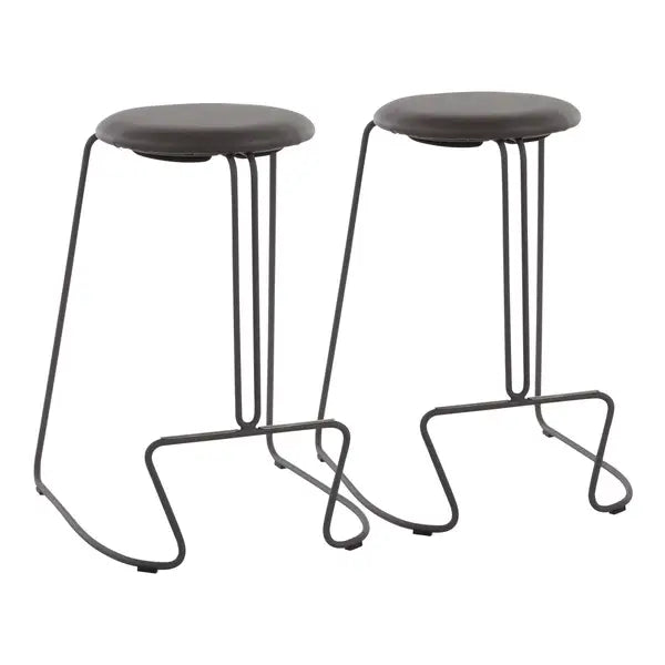 LumiSource Finn Grey Steel & Faux Leather Counter Stools (Set of 2)