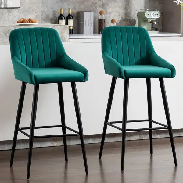 Set of 2 Velvet Bar Stools with Backrest - Modern Kitchen & Living Room Chairs