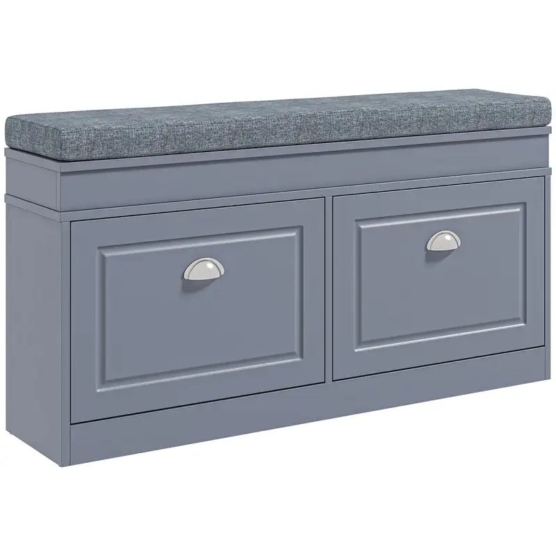 Gray Shoe Bench with Storage: 2 Drawers, Adjustable Shelf, Holds 8 Pairs