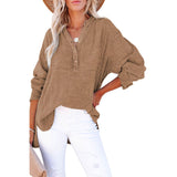 Autumn New Pullover Collar Decorated With Buttons Long Sleeve Top Loose Shirt