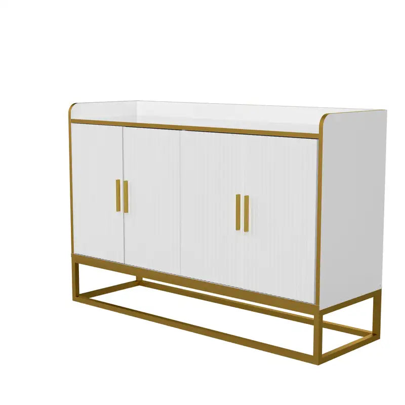 White Gloss Kitchen Buffet Cabinet with Metal Legs - Modern Storage