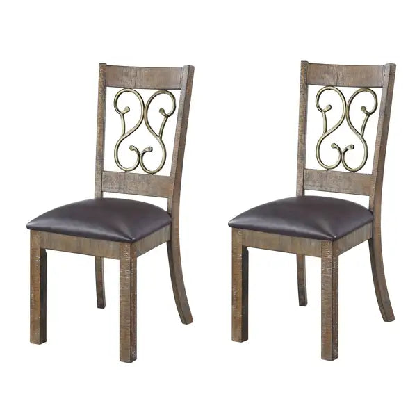 Weathered Cherry & Black Open Back Side Chairs (Set of 2) - Rustic Farmhouse Style