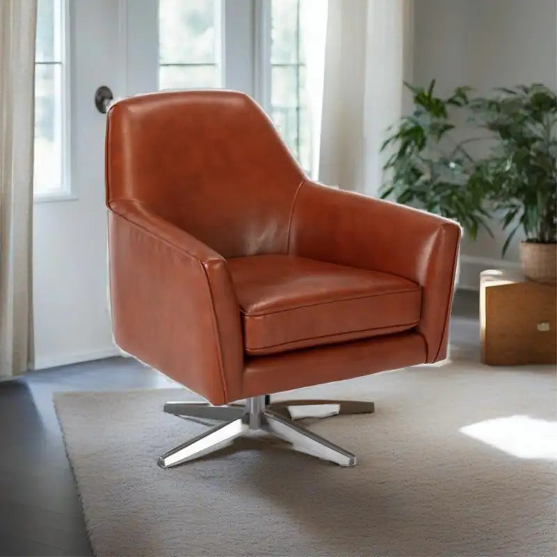 Paulina Caramel Leather Swivel Armchair: Gel-Cushioned Comfort