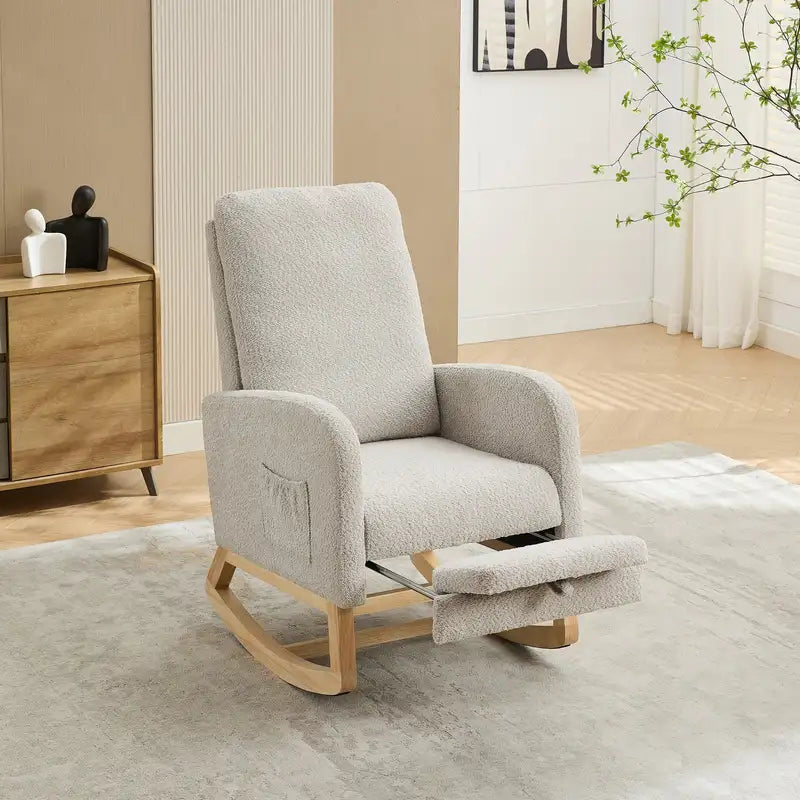 Nursery Rocking Chair with Footrest & Side Pocket - Light Gray