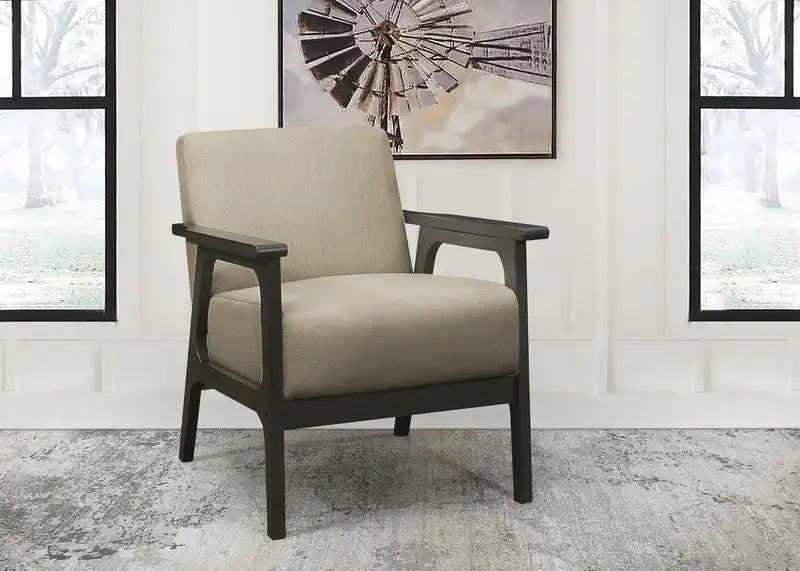 Light Brown Accent Chair - Fabric Upholstered, Rubberwood Legs