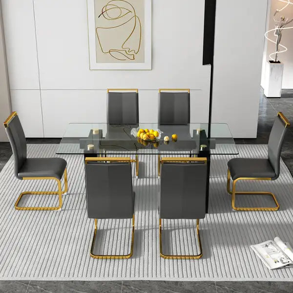 Modern Glass Dining Table Set for 6-8 | Minimalist Rectangle Table & Chairs - Minihomy