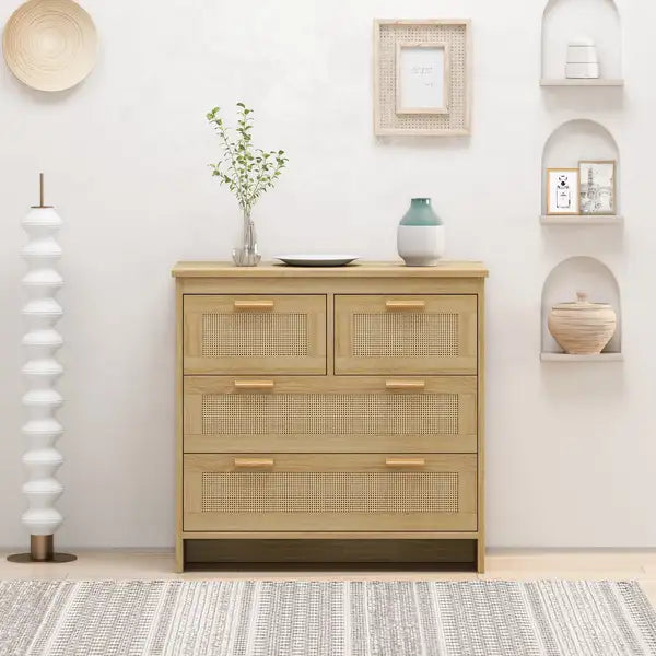 Rattan 4-Drawer Cabinet: Bedroom, Living Room, & Hallway Storage