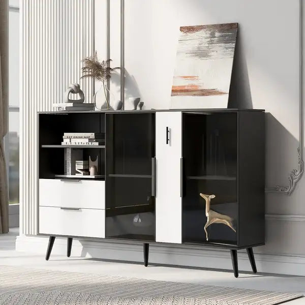 Stylish 2-Door Storage Cabinet with Drawers & Metal Handles - Entryway, Living Room