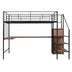 Full Size Metal Loft Bed with Desk, Storage Ladder & Wardrobe - Black - Minihomy