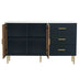 Modern Sideboard Buffet Cabinet with Marble Top & Amber Glass Doors (Navy Blue) - Gold Legs & Handles - Minihomy