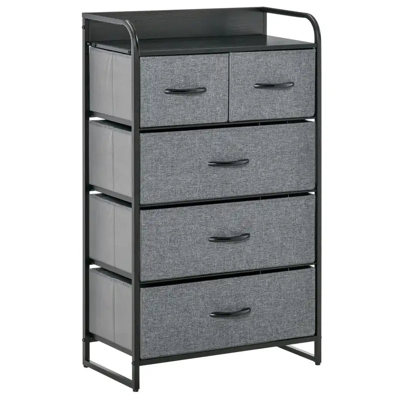 HOMCOM Gray 5-Drawer Fabric Dresser - Steel Frame & Wooden Top