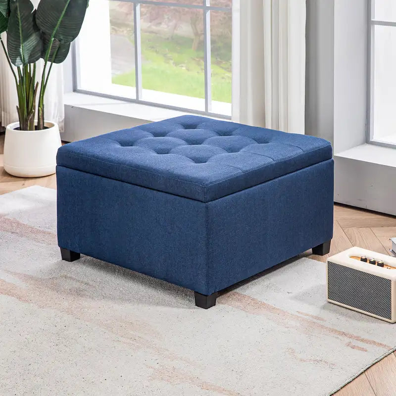 Blue Tufted Storage Ottoman with Flip Top Lid - HOMCOM