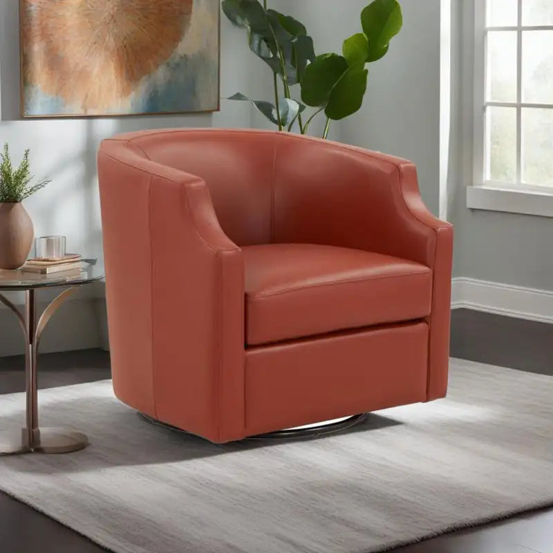 Emmett Leather Swivel Glider Barrel Chair - Caramel Top Grain