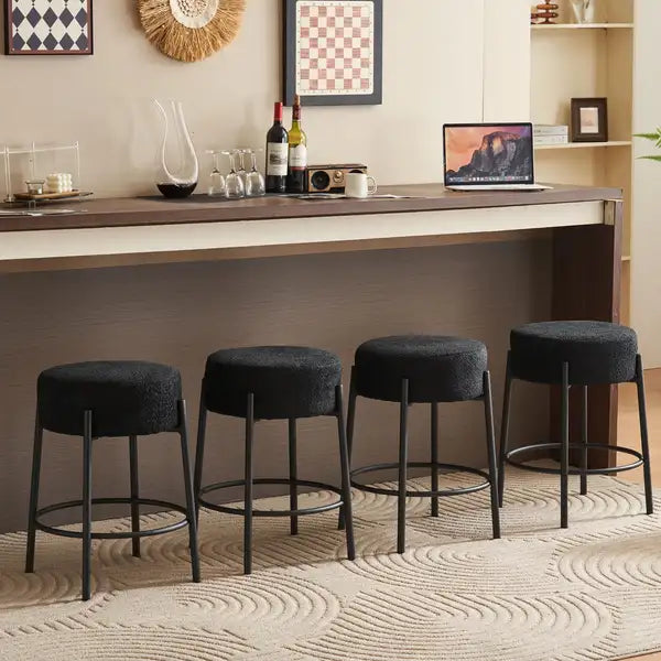 Contemporary Bar Stools (Set of 2), 24" Tall, Upholstered