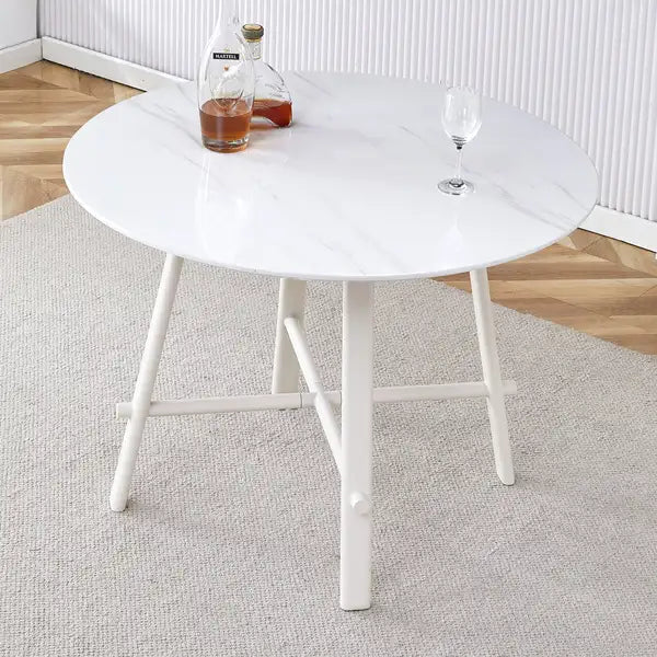 White Circular Dining Table - 42" Diameter, Modern Minimalist, Restaurant & Home Use