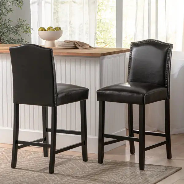 Brown & Walnut Counter Height Bar Stools with Nailhead Trim (Set of 2) - Minihomy