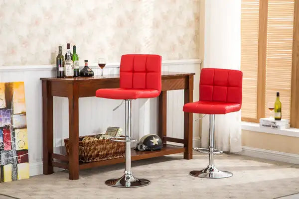 Red Faux Leather Swivel Bar Stools with Hydraulic Lift (Set of 2)