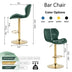 Green Velvet Bar Stools Set of 2 - Adjustable Swivel Counter Height with Gold Base - Minihomy