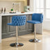 Blue Swivel Barstools Set of 2 - Adjustable Height, Chrome Base, Tufted PU Leather - Minihomy