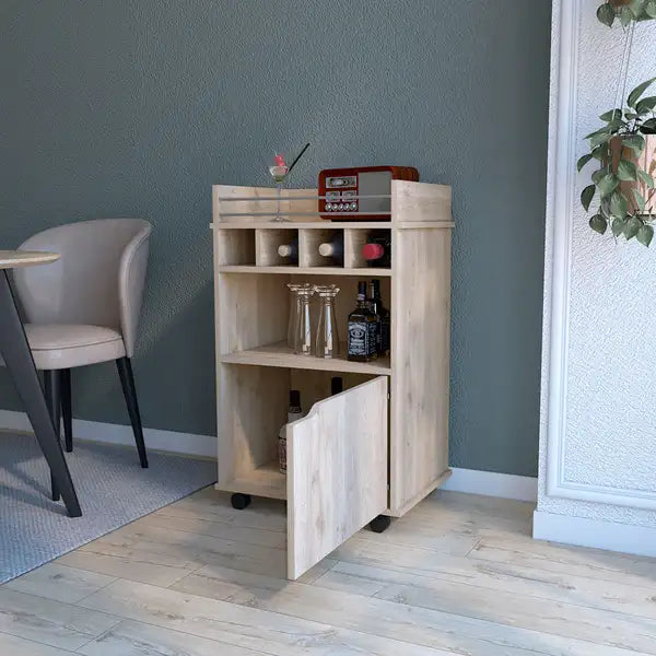 Macadamia Wood 1-Door Bar Cart: Stylish Home Bar