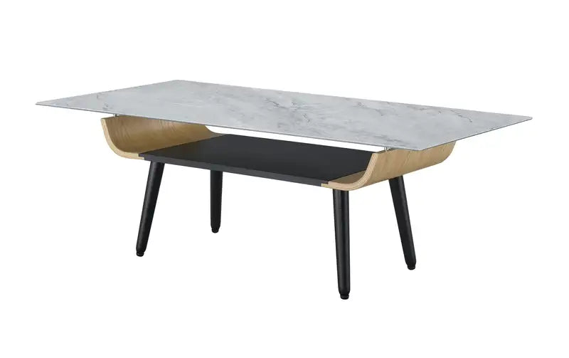 Landon 47" Gray Marble Coffee Table - Bent Wood Design