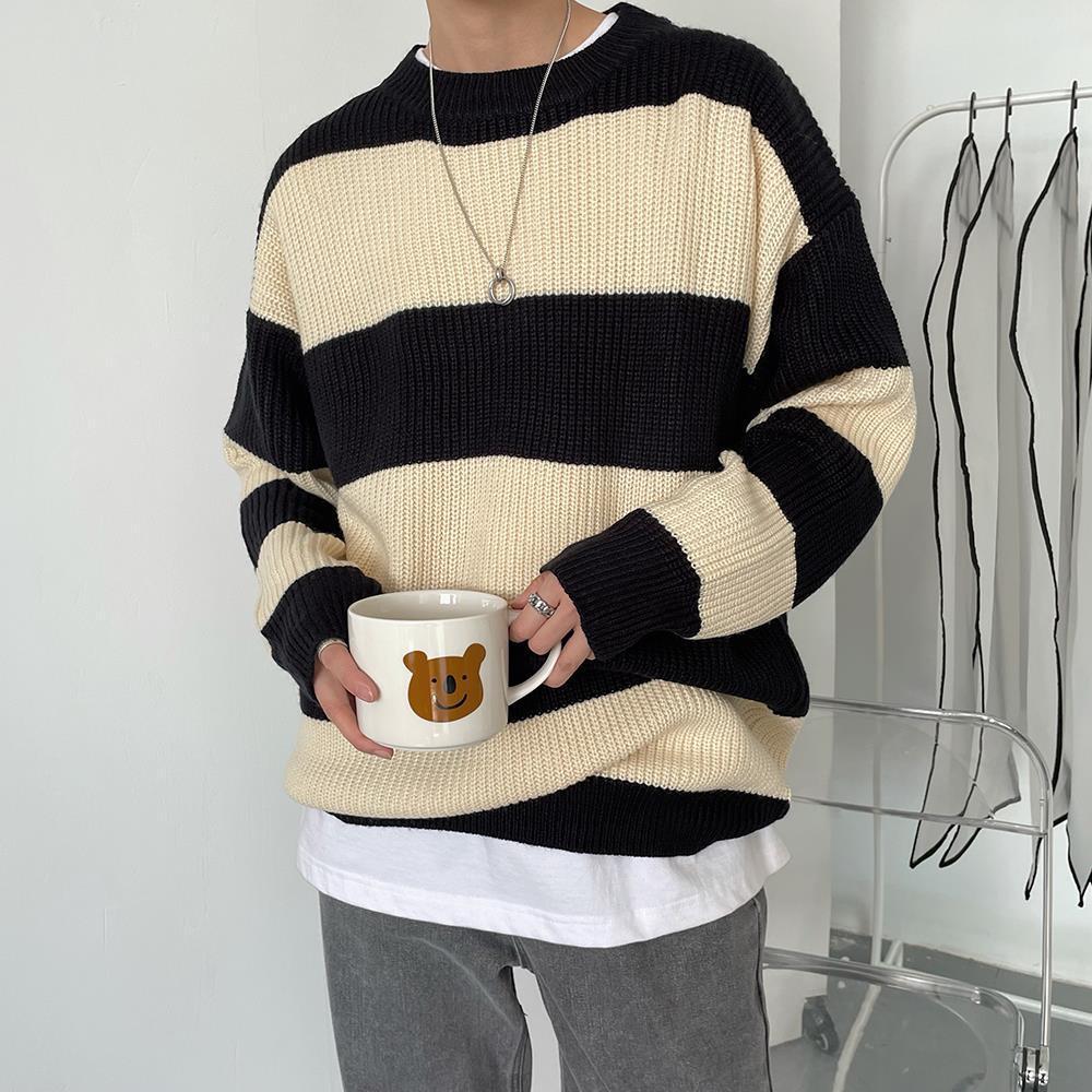 Striped Round Neck Men's Autumn And Winter Loose And Lazy Style Sweater