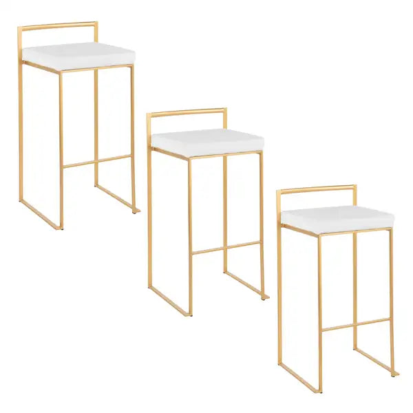 LumiSource Fuji Gold Metal Bar Stools with White Velvet Cushions (Set of 3)