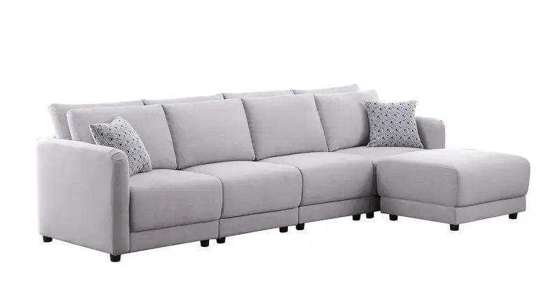 Penelope 111" Light Gray Linen Sofa with Ottoman & Pillows