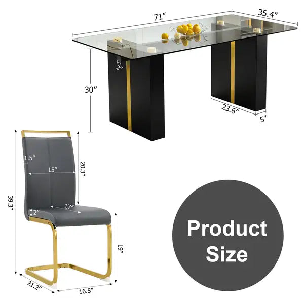 Modern Glass Dining Table Set for 6-8 | Minimalist Rectangle Table & Chairs - Minihomy