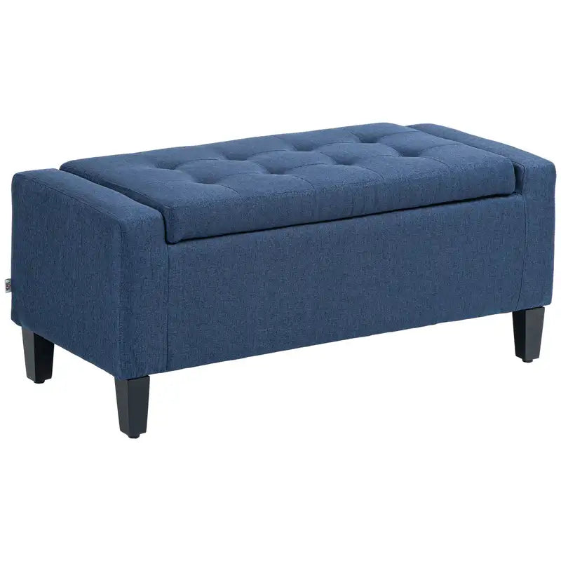 HOMCOM Dark Blue Linen Storage Ottoman Bench with Lift Top