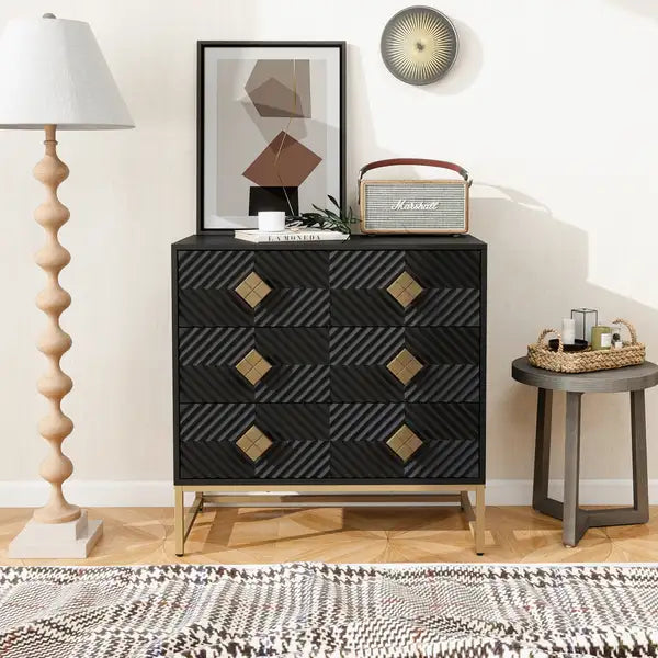 Modern 3-Drawer Storage Cabinet & Dresser with Embossed Pattern