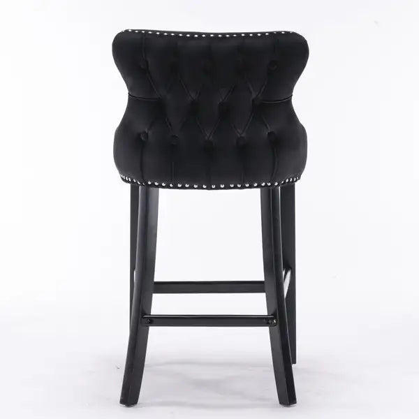 Contemporary Velvet Wingback Barstools Set of 2 with Button Tufted & Nailhead Trim - Black - SW1824BK - Minihomy