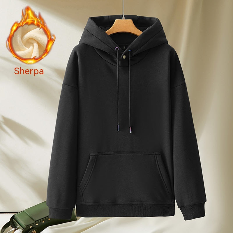 Men's And Women's Casual Fleece And Thick Solid Color Hooded Sweater
