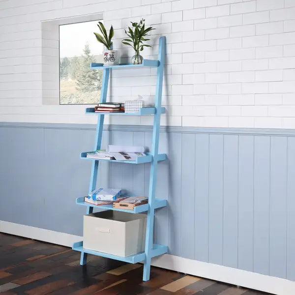 5-Tier Wooden Ladder Shelf: Rustic Farmhouse Storage