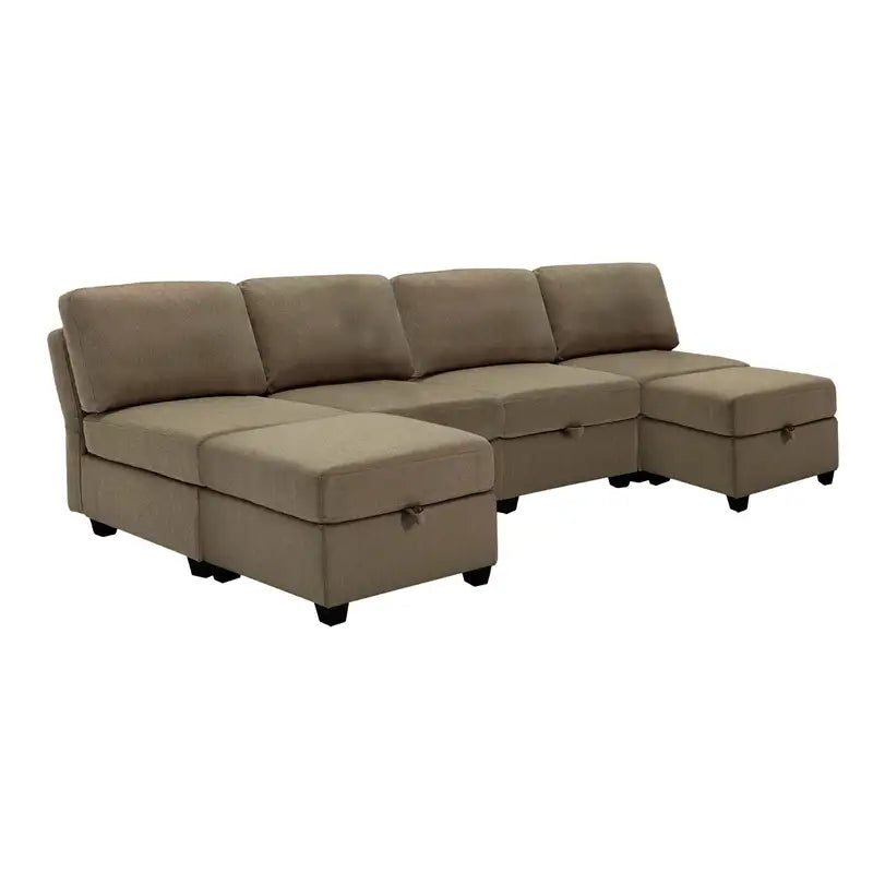 Modern U-Shaped Linen Sectional Sofa with Storage & Adjustable Backs