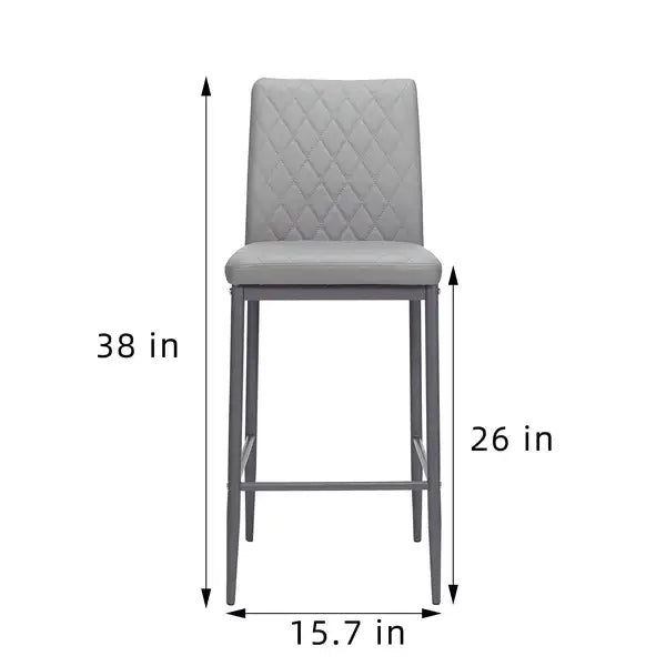 Modern Velvet Bar Stools with Metal Legs, Light Gray, 2-Piece Set - Minihomy