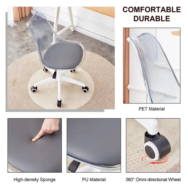 Modern Home Office Desk & Chair Set - Adjustable Rotating Chair, Smoke Gray - Minihomy