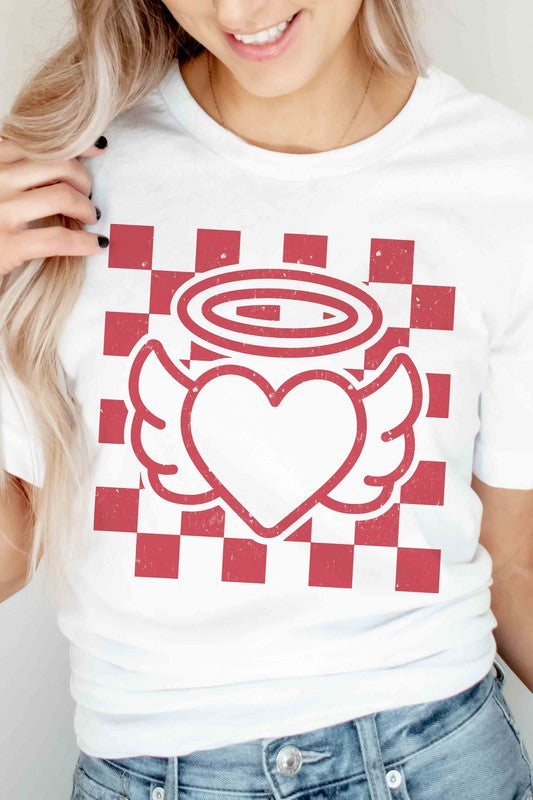 Plus Size - Checkered Angel Heart Graphic T-Shirt