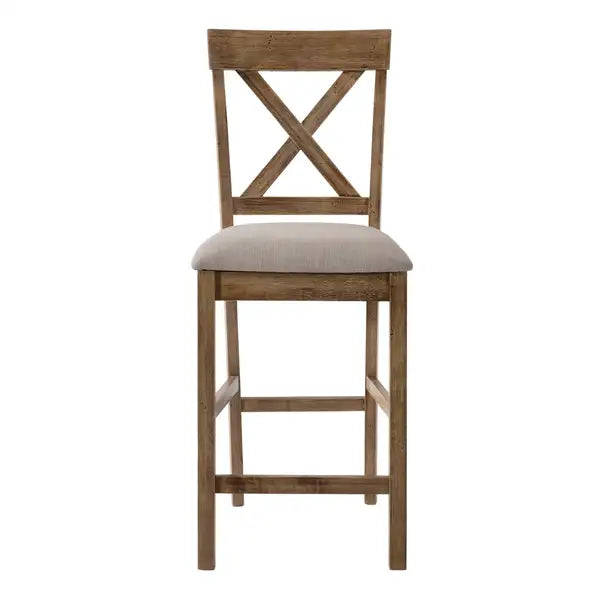 Oak Counter Height Stools (Set of 2) - Tan & Weathered Cross Back