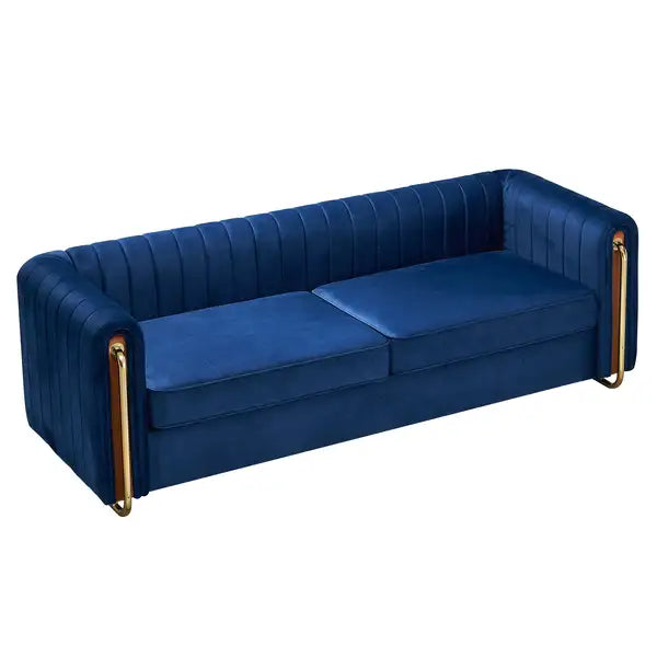 Blue Velvet Sofa - 84" Contemporary Couch for Living Room