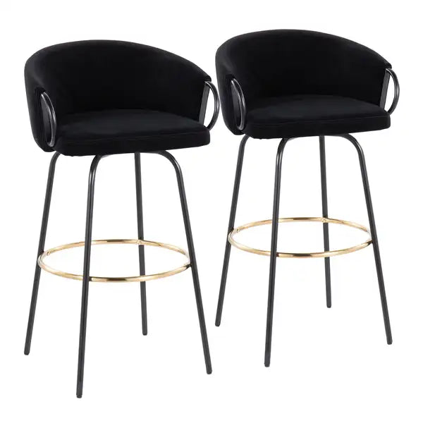 Black Velvet Barstools Set of 2, Contemporary Glam Metal Footrest by LumiSource