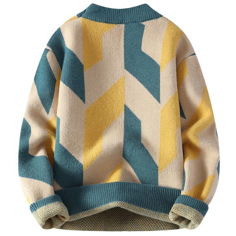Round Neck Sweater - Autumn and Winter Cool Contrast Color Sweater