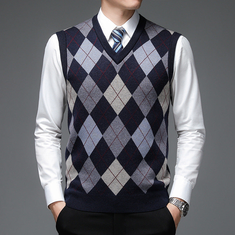 Men's Autumn And Winter V-neck Sleeveless Knit With Wool Vest