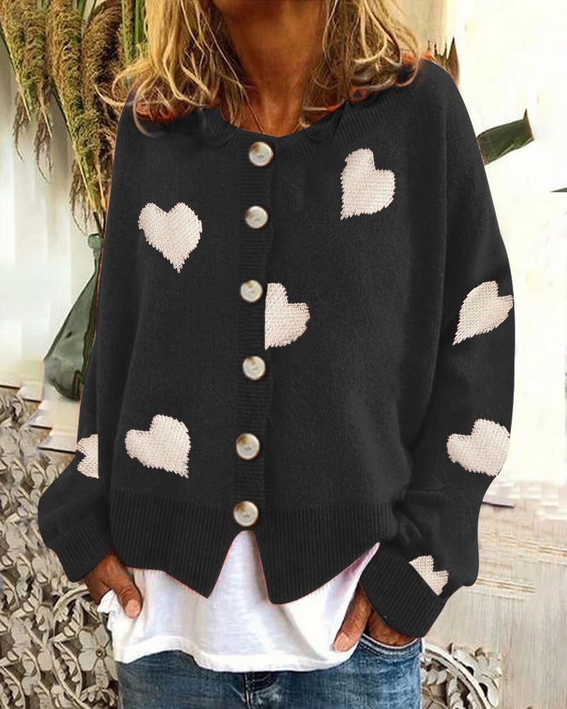 Women's Heart Sweater Single Breasted Cardigan Knitwear Coat Outwear Clothes