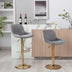 Adjustable Bar Stools Set of 2, Grey Velvet & Gold Legs, Swivel Chrome Base - Minihomy