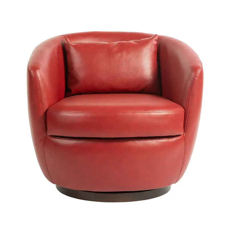 Red PU Leather Swivel Barrel Chair with Storage - Modern Accent Chair