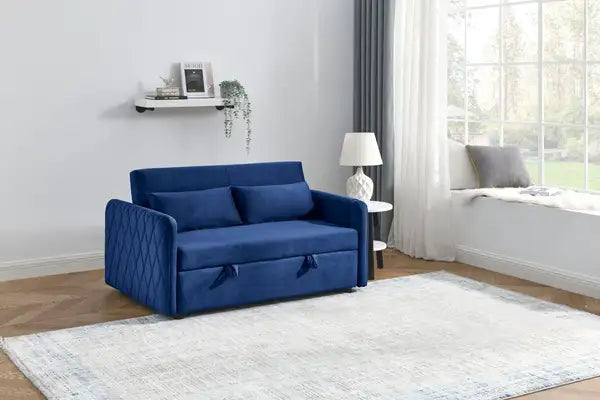 55" Velvet Convertible Sofa Bed with Pull-Out Bed & Storage