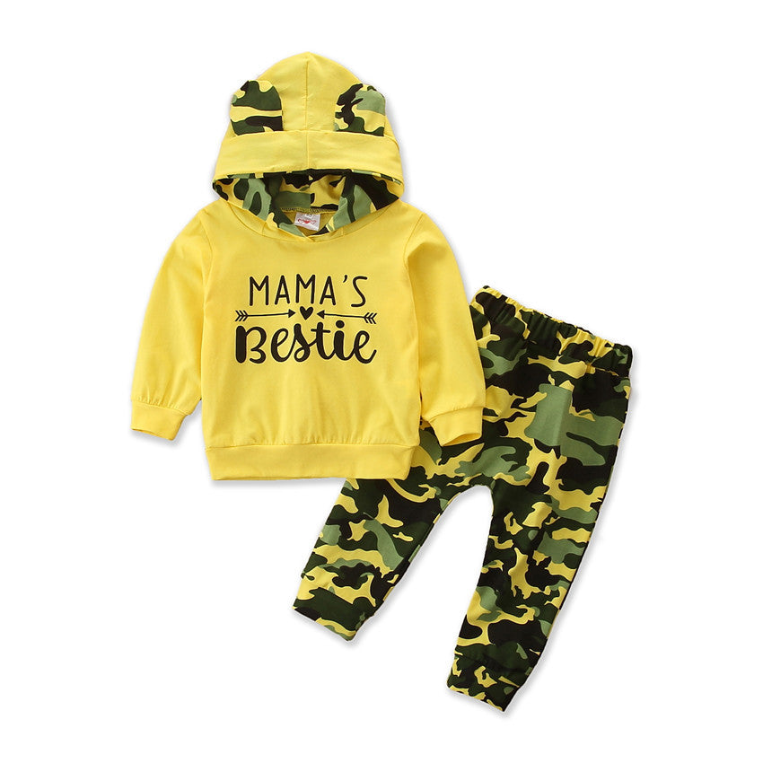 Girls Hooded Sweater Small Suit Camouflage 2 Piece Set