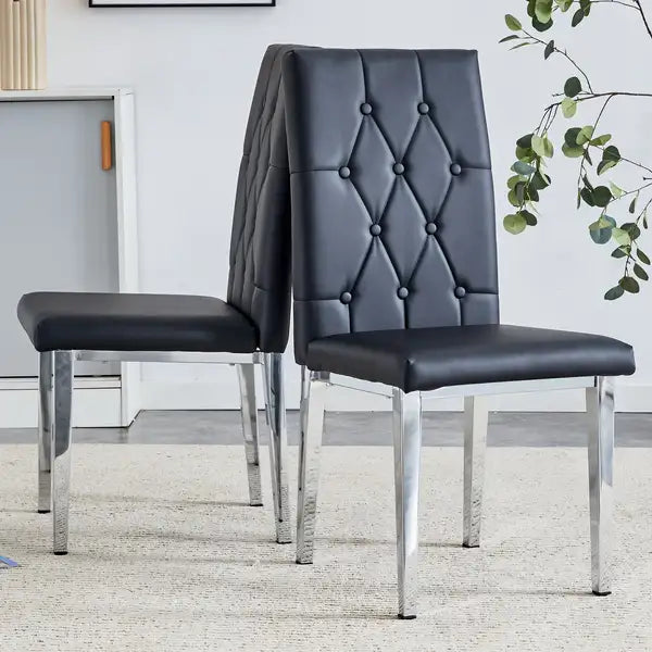 Modern Dining Chair Set of 4 | Upholstered Kitchen Chairs with Button Tufted Backrest | Metal Legs for Restaurant, Office & Home - Minihomy