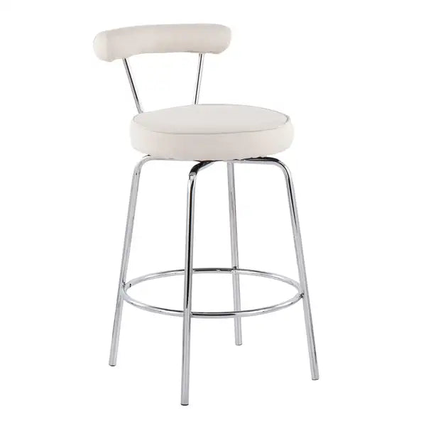 LumiSource Rhonda Chrome Counter Stools - Set of 2 - Cream Fabric